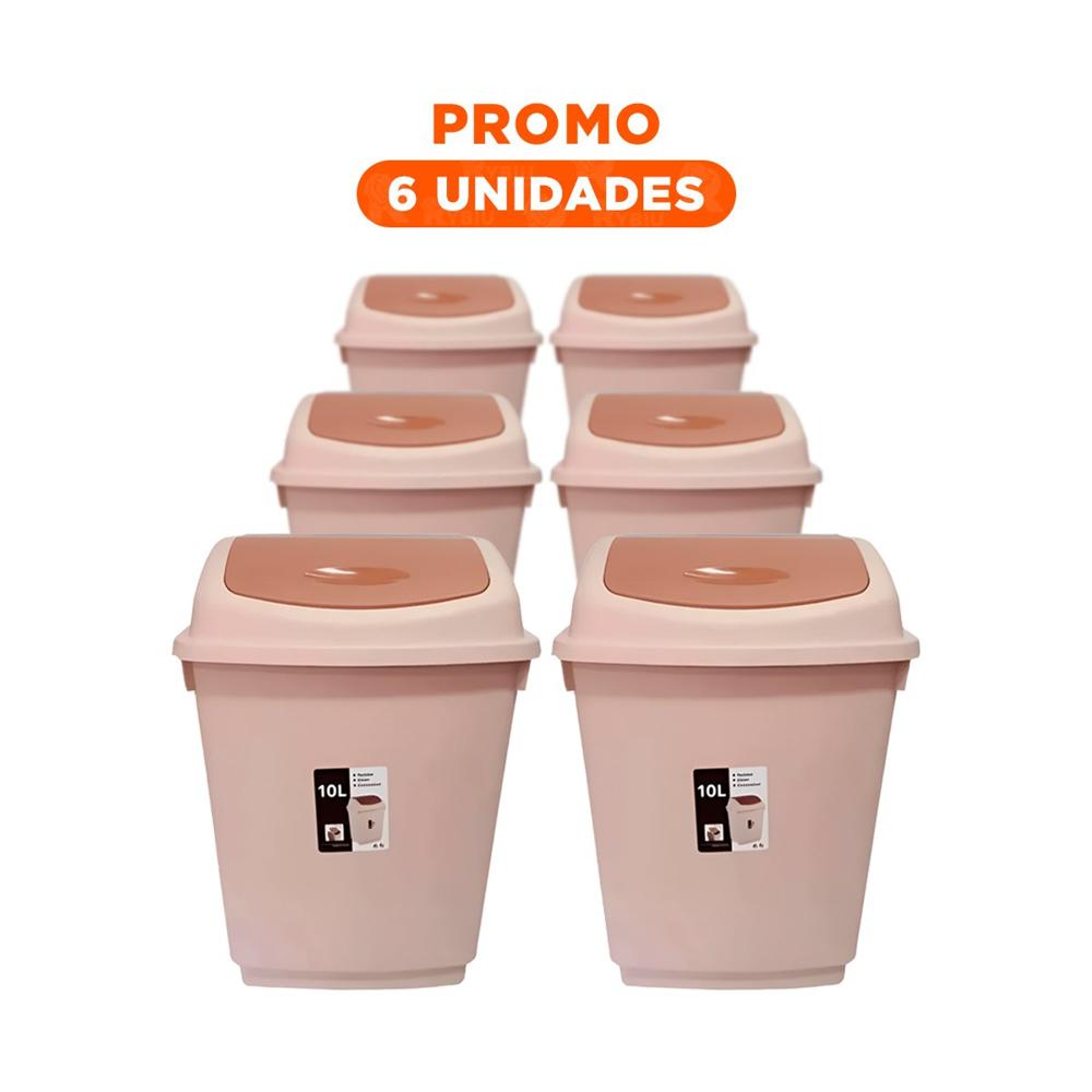 Pack6 Contenedor de Basura con Sistema Vaiven Marron 10L