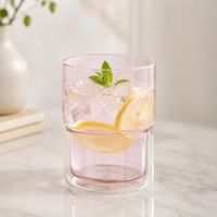 2  Vasos Doble Pared Rosado 350 ml Para Bebidas Frias y Calientes