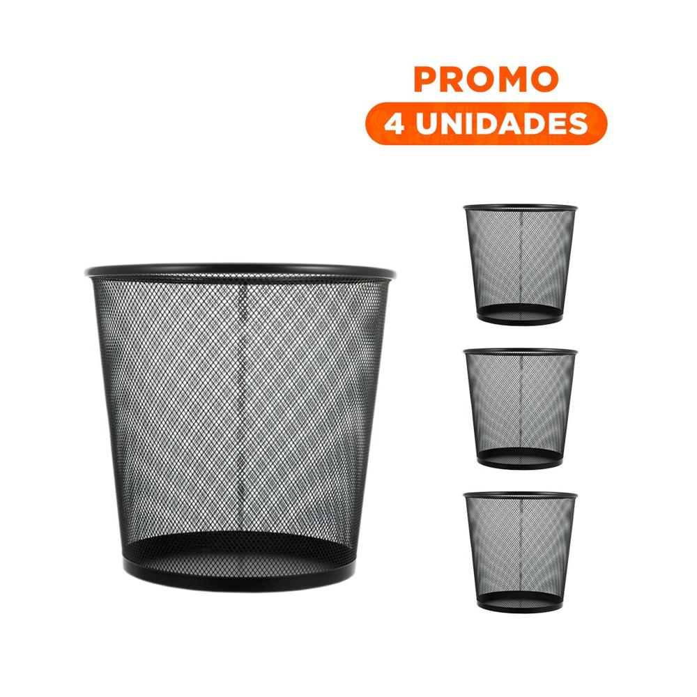 Pack4 Cesto de basura negro metalico circular para sala oficina y cocina Y Regalo Sticker