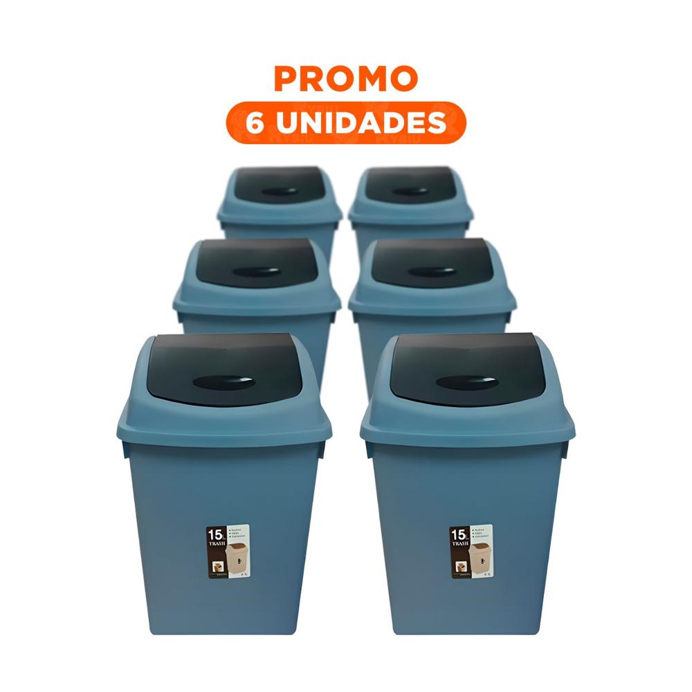 Pack6 Contenedor de Basura con Sistema Vaiven Azul 15L