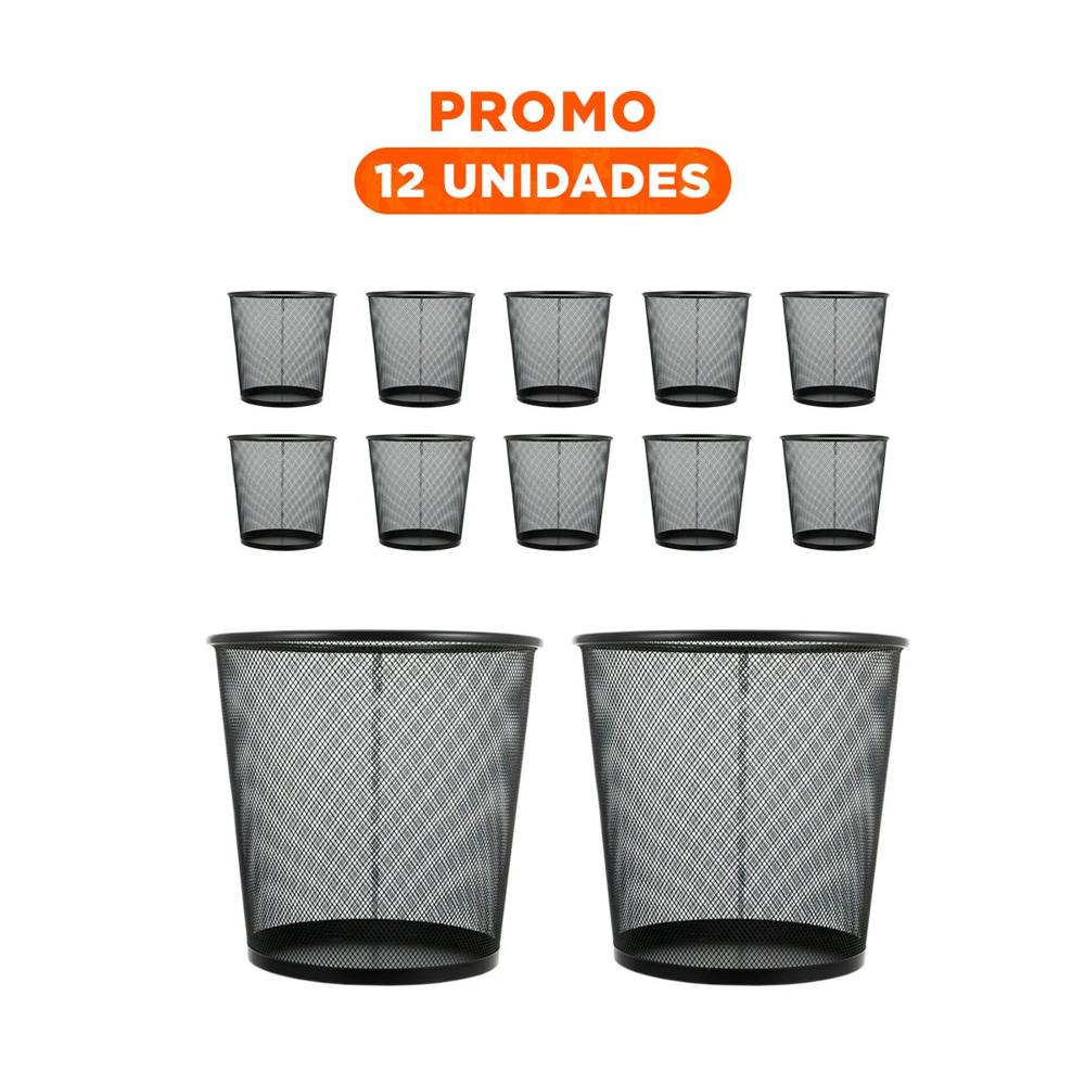 Pack12 Bote de basura negro metalica circular para oficina cocina y sala Y Regalo Sticker