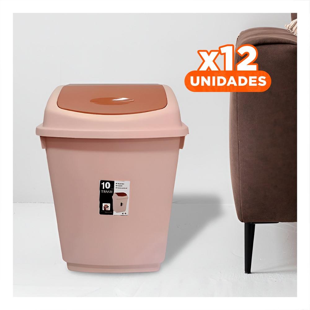 Pack12 Contenedor con Tapa Vaiven de Basura en Marron 10L