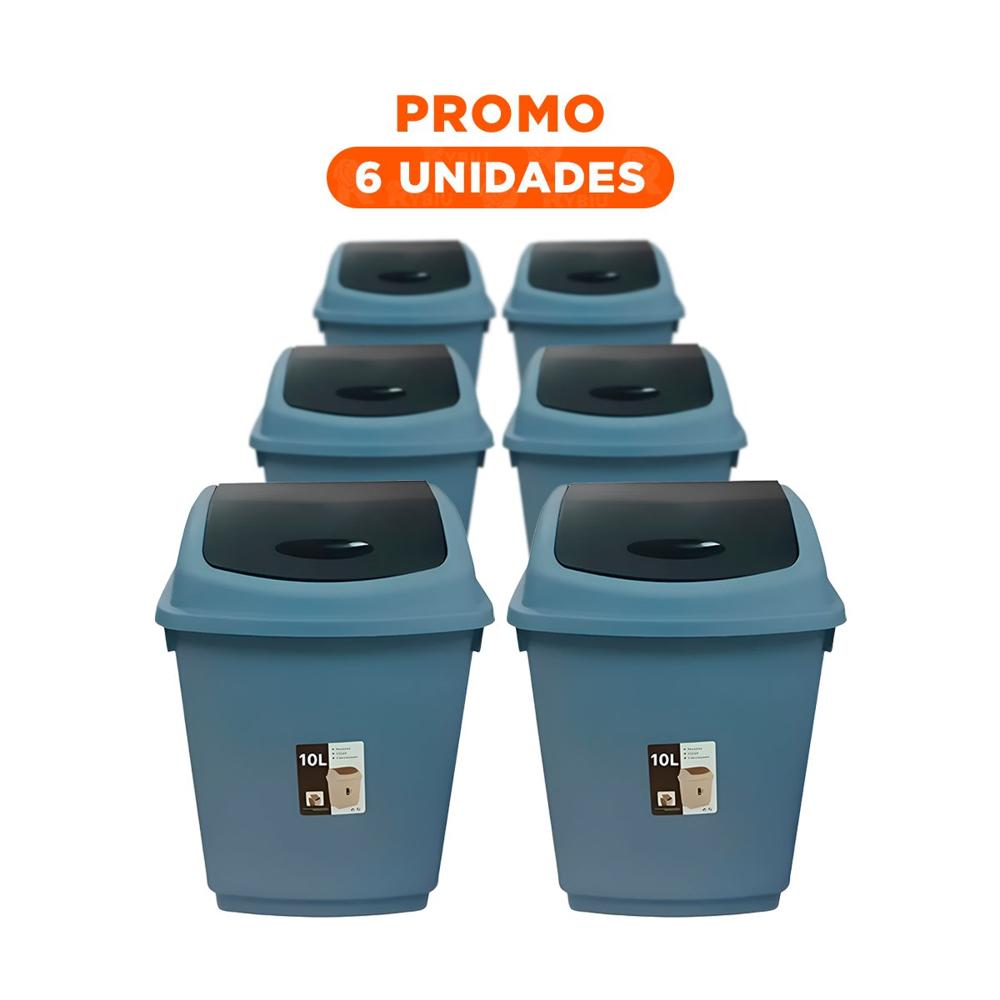 Pack6 Contenedor de Basura con Sistema Vaiven Azul 10L