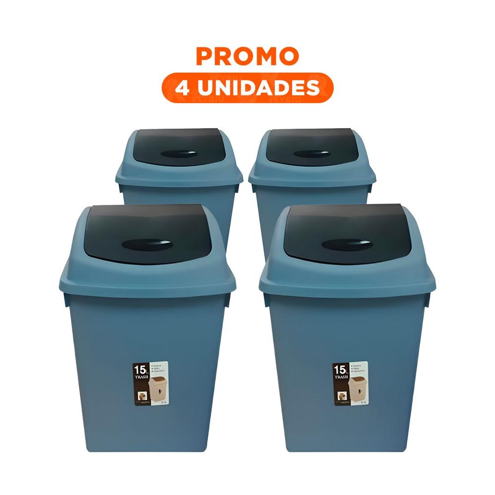 Pack4 Contenedor Vaiven para Basura con Tapa Azul y Uso Diario 15L Y Regalo Sticker