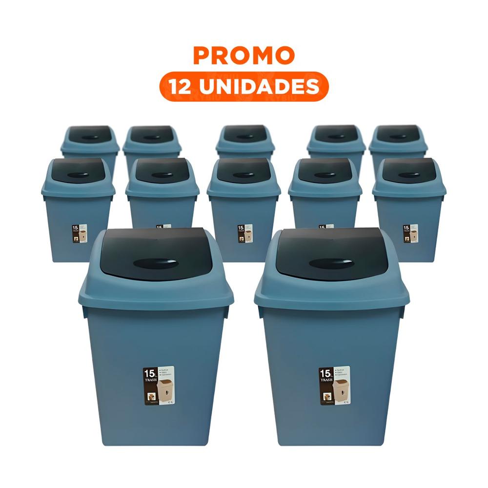 Pack12 Deposito de Basura Vaiven Color Azul para Uso Diario 15L Y Regalo Sticker