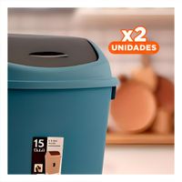 Pack2 Tacho de Basura con Sistema Vaiven Color Azul y Uso Domestico 15L Y Papel Regalo