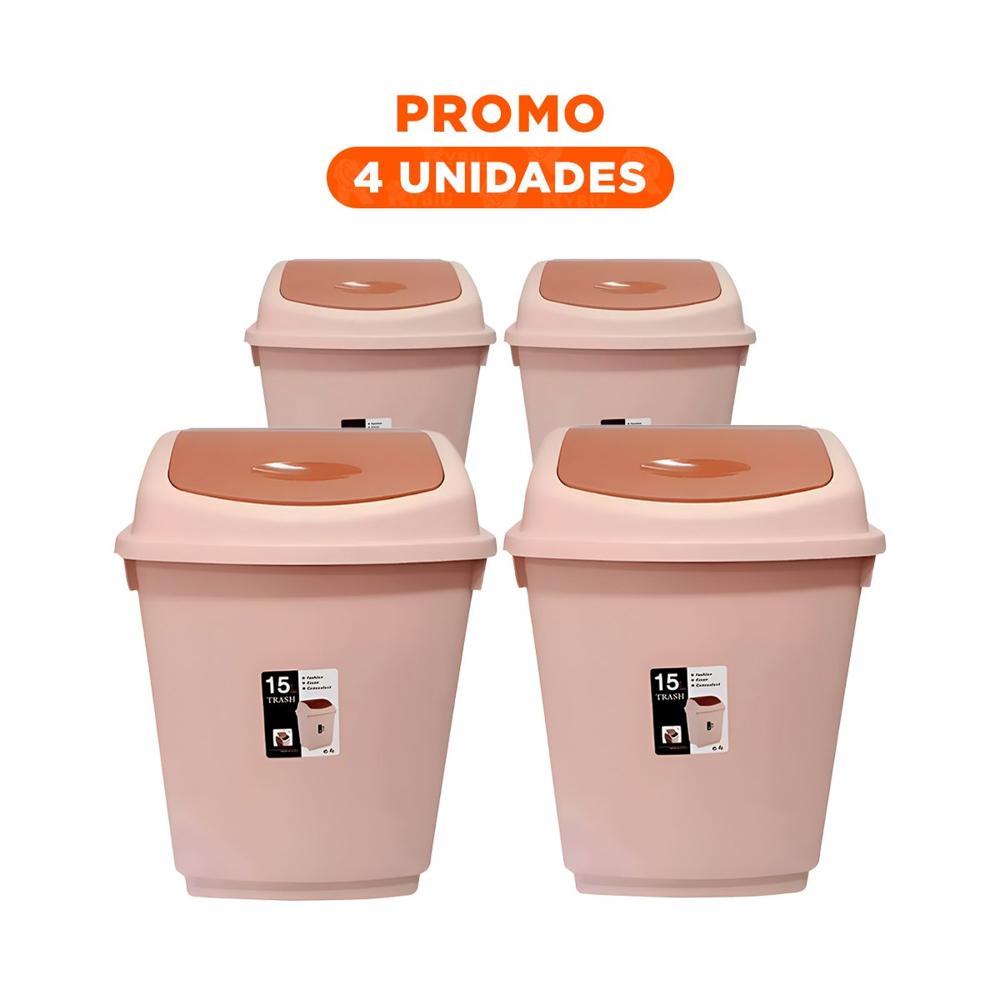 Pack4 Contenedor Vaiven para Basura con Tapa Marron y Uso Diario 15L Y Regalo Sticker