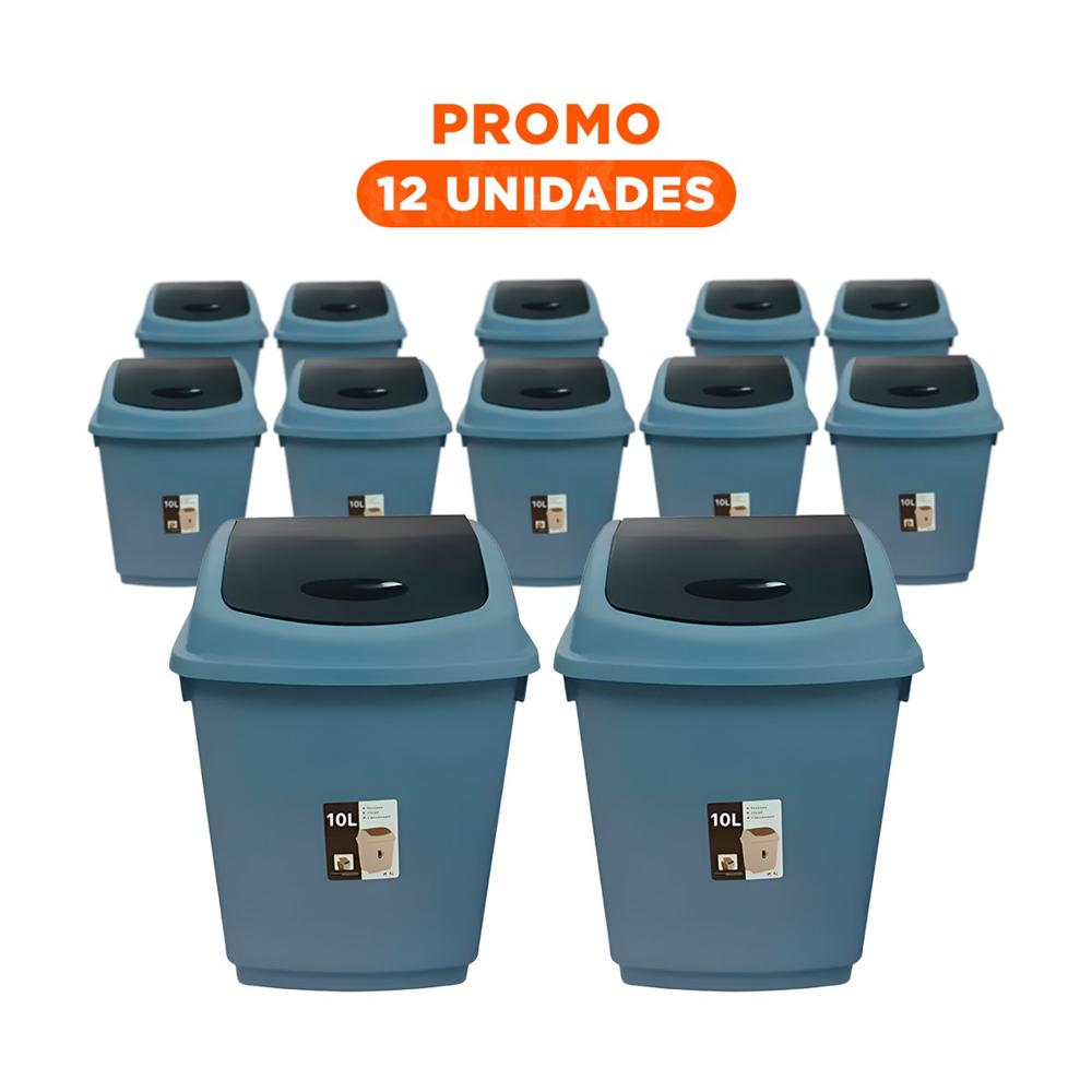Pack12 Deposito de Basura Vaiven Color Azul para Uso Diario 10L Y Regalo Sticker