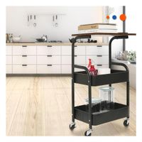 Carrito Estante con Mesa 3 Niveles Soporte Organizador con Ruedas Negro Y Notas