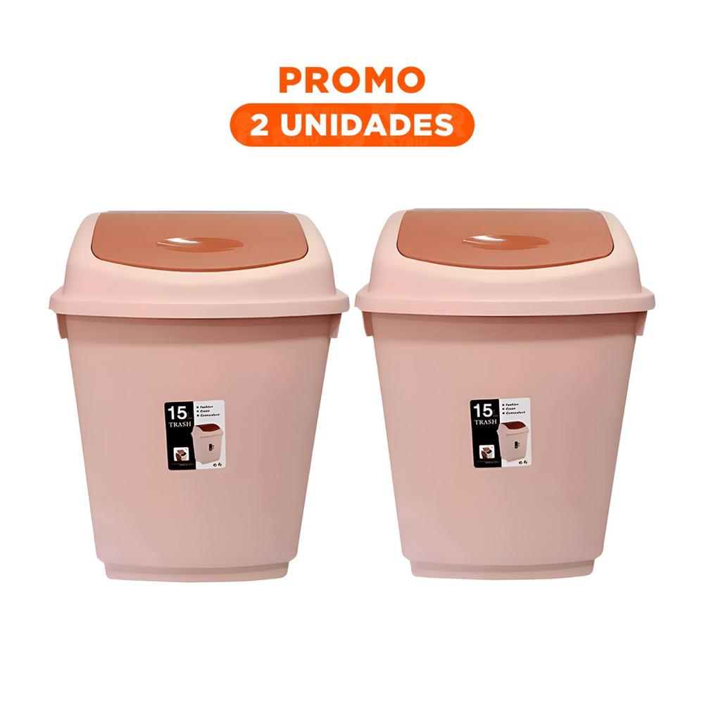 Pack2 Tacho Vaiven de Basura con Tapa en Marron y Capacidad Practica 15L