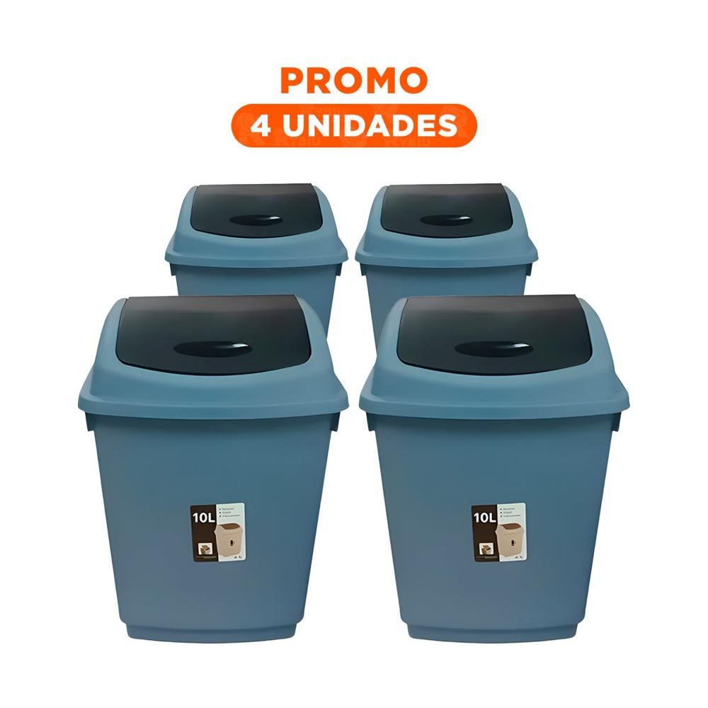 Pack4 Contenedor Vaiven para Basura con Tapa Azul y Uso Diario 10L Y Regalo Sticker