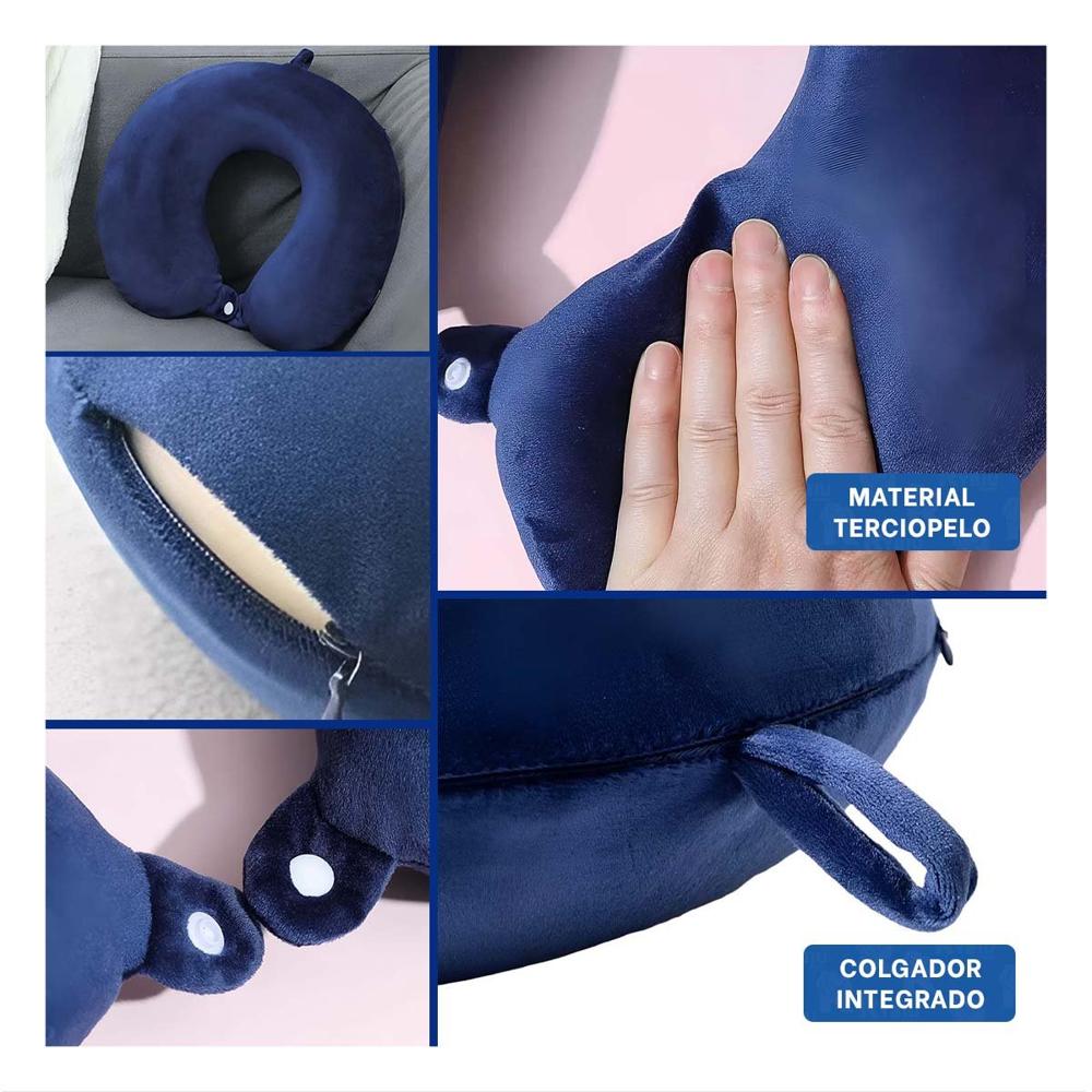 Cojin de Cuello para Viajar en Terciopelo Suave con Color Azul Marino Confortable