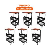 Pack6 Estacion Carrito con Mesa 3 Niveles Estructura Practica con Ruedas Negro
