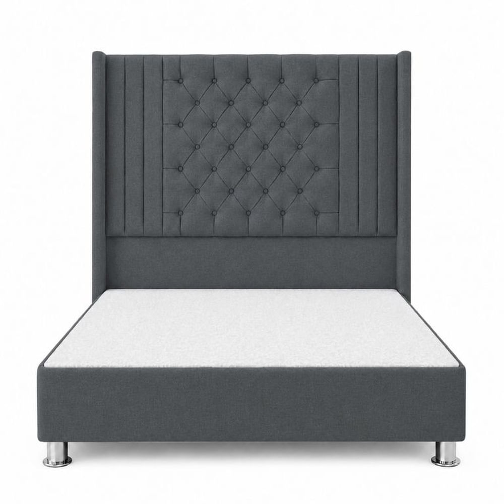 Cama Tapizada Confort Capitoné Cromo Plomo Oscuro 2 Plz Plateado Oscuro