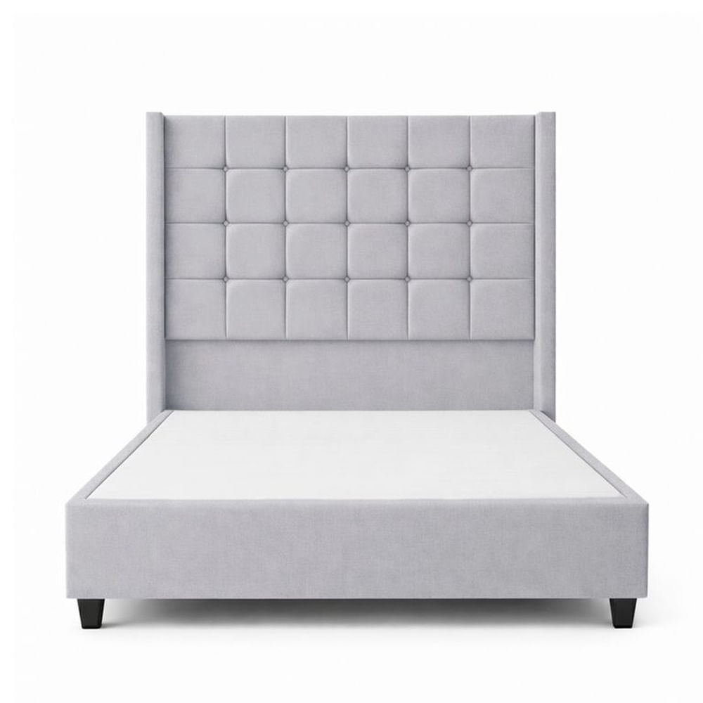 Cama Tapizada Confort Cubo Plomo Claro 2 Plazas Plateado Oscuro