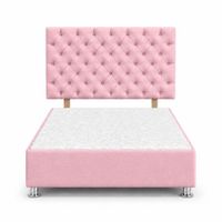 Cama Tapizada Aria Cromo Capitoné Rosa 2 Plazas