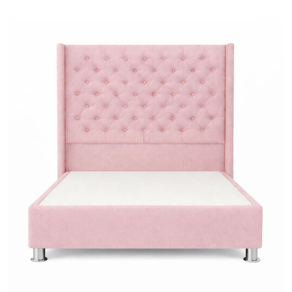 Cama Tapizada Confort Capitoné Cromo Rosa 2 Plz Rosado