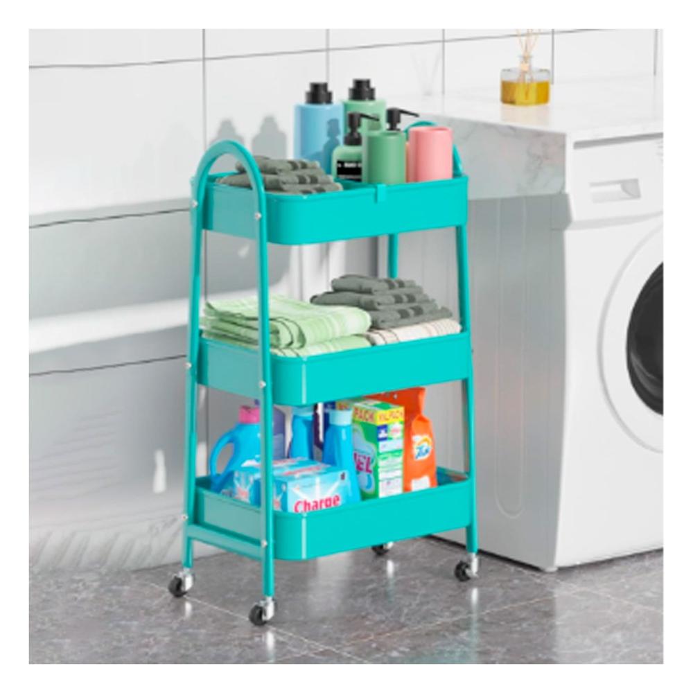 Mueble compacto 3 niveles con ruedas y asas metal celeste versatil Y Papel Regalo