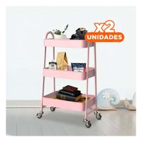 Pack2 Repisa util 3 niveles con ruedas y asas metal rosado para organizacion Y Regalo Sticker