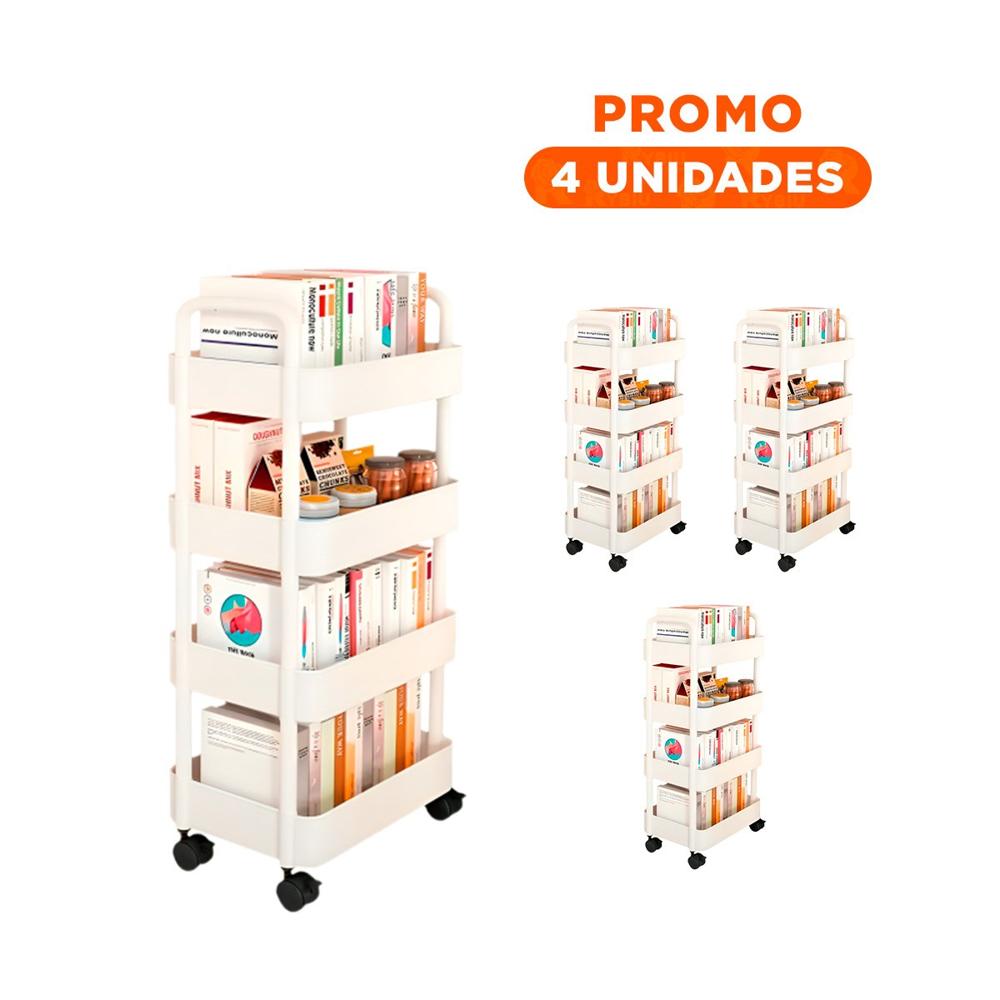 Pack4 Base Blanca de Plastico con Cuatro Niveles Ruedas y Asas Moviles Hogar Y Regalo Sticker