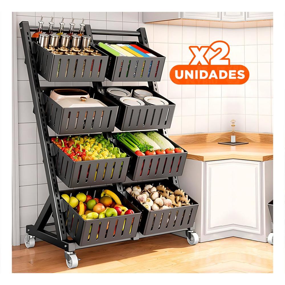 Pack2 Plataforma Organizadora con 4 Niveles y 8 Bandejas para Hogar Negro Y Regalo Sticker