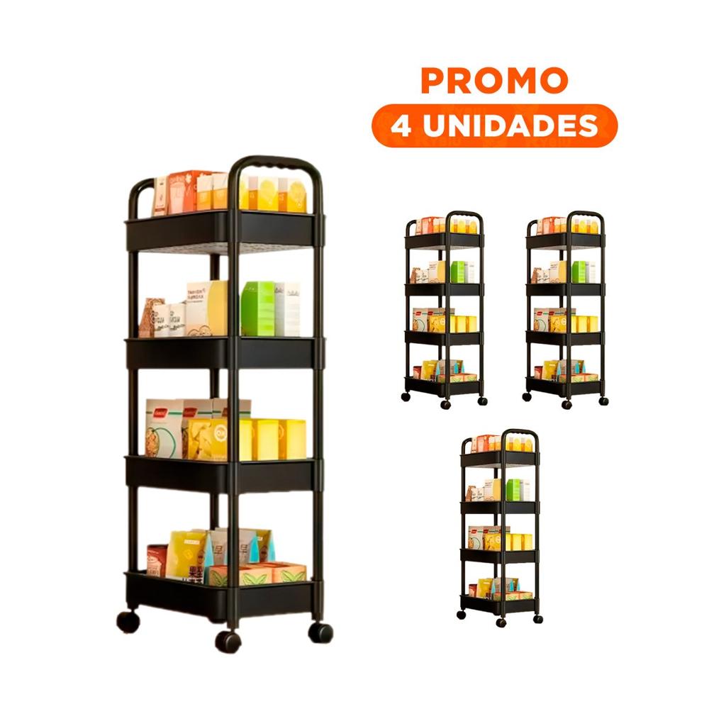 Pack4 Rack para Cocina 4 Niveles con Ruedas y Asas de Plastico Negro para Casa Y Regalo Sticker