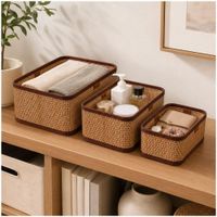 Set de 3 Canastas Organizadoras Tejidas Decorativas Multiuso para Baño Dormitorio