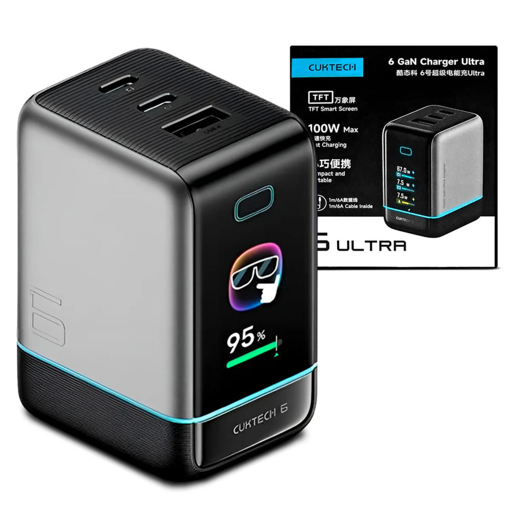 Cargador de Pared Cuktech 6 Ultra 100W GaN Pantalla TFT Gris