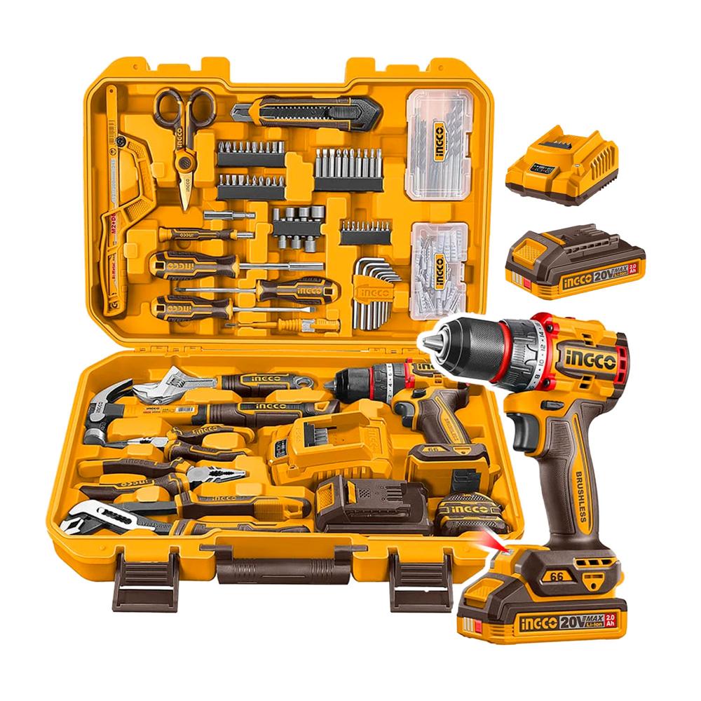 Kit Herramientas 166 Pzs + Taladro Inalambrico 66nm Ingco