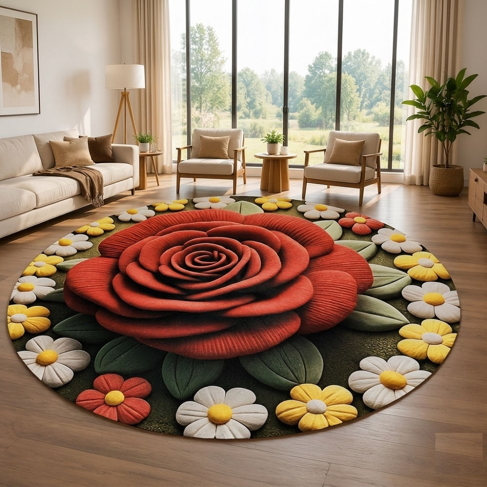 Alfombra Circular Grande 2mts de Diametro para Sala o Dormitorio Rojo