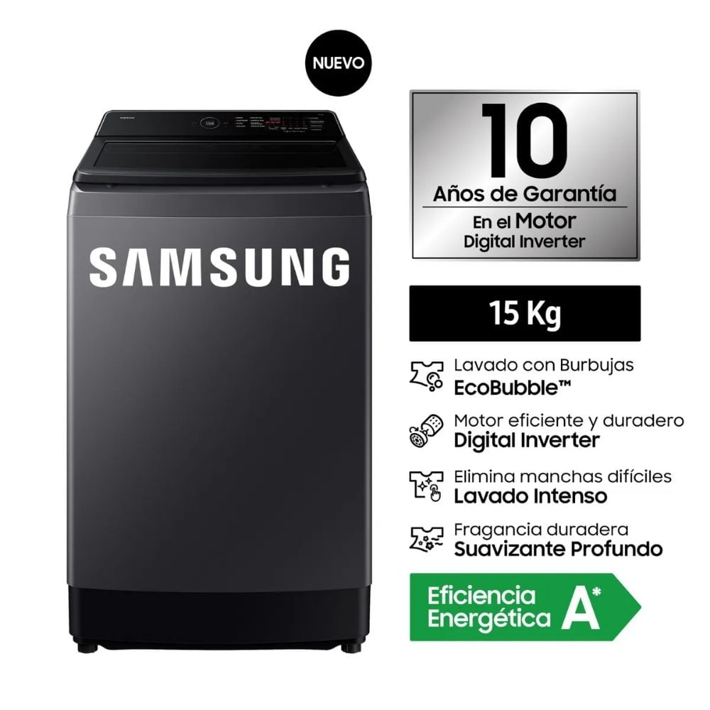 LAVADORA SAMSUNG ECOBUBBLE 15KG GRIS GRAFITO WA40F15E4CPE
