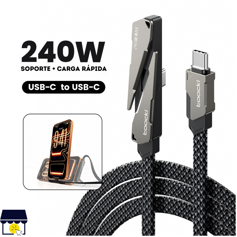 Cable de carga y datos con Soporte Plegable para celulares de carga rápida Tipo-C de 240W