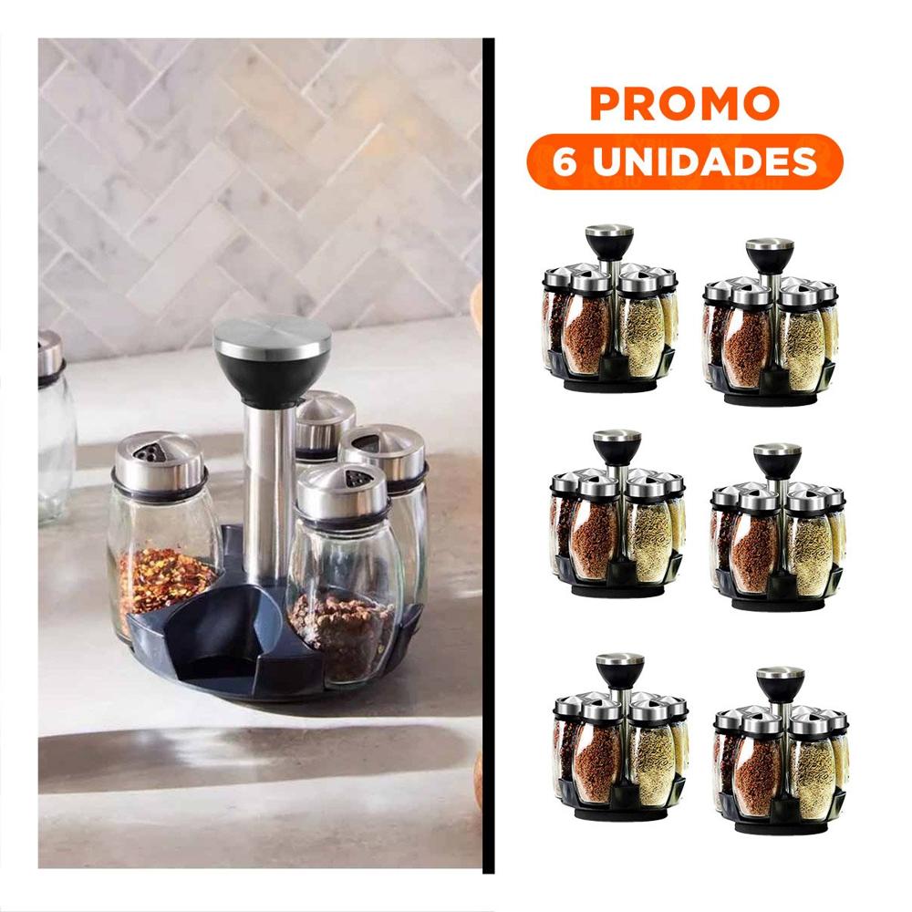 Pack6 Set de 6 Frascos en Condimentero de Color Plateado Giratorio Y Regalo Sticker
