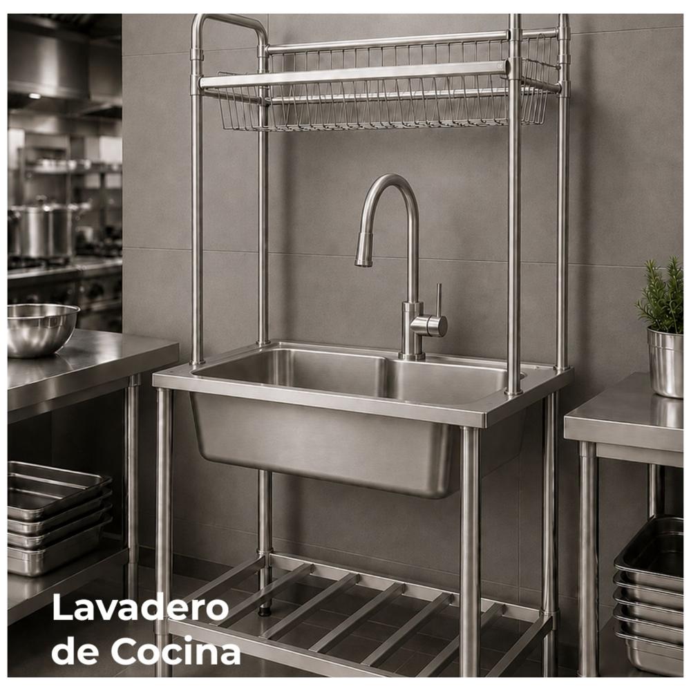 Lavadero de Cocina Acero Inoxidable 1 Poza con Escurridor Superior y Repisa 75 cm