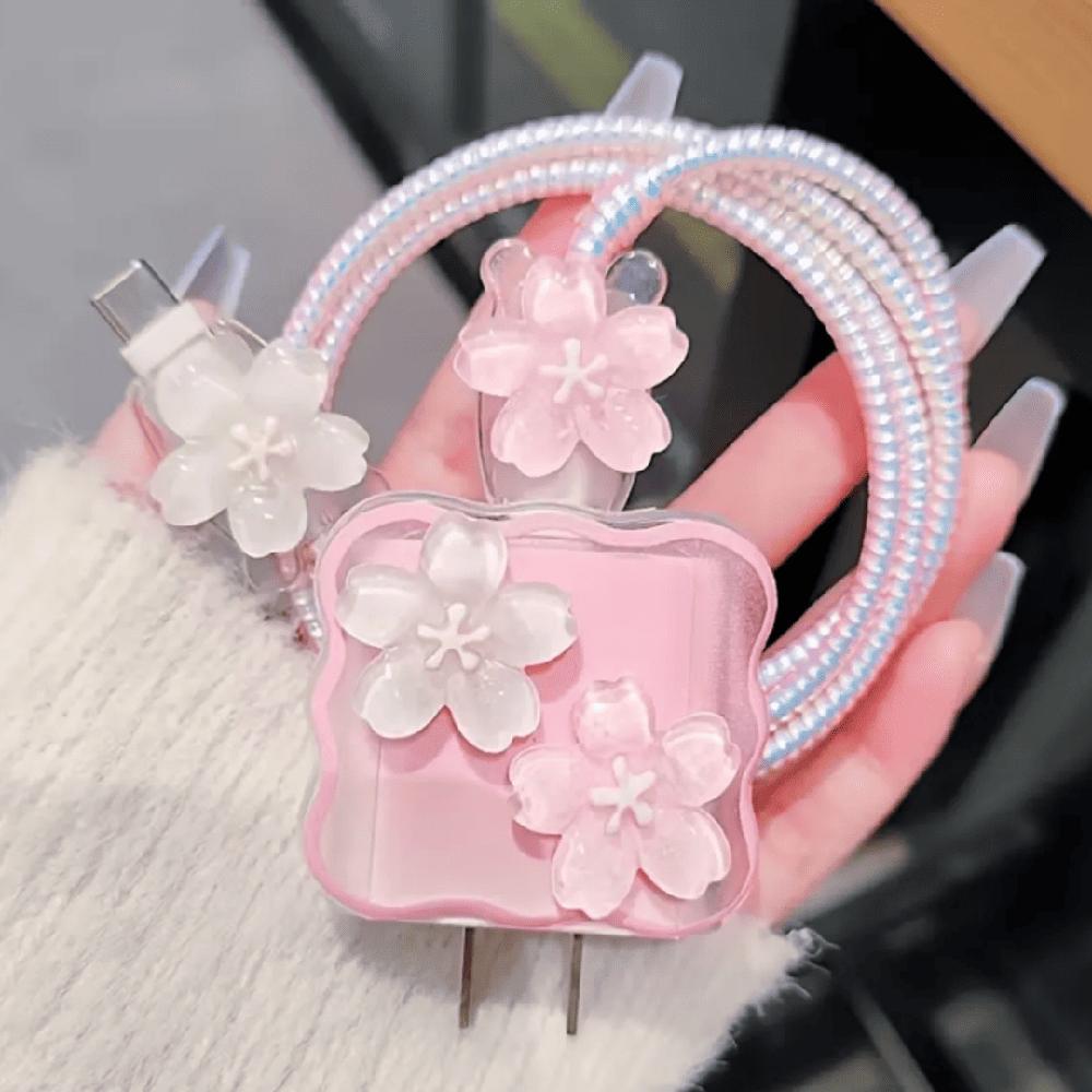 CASE PROTECTOR FLOWERS PARA CARGADOR IPHONE