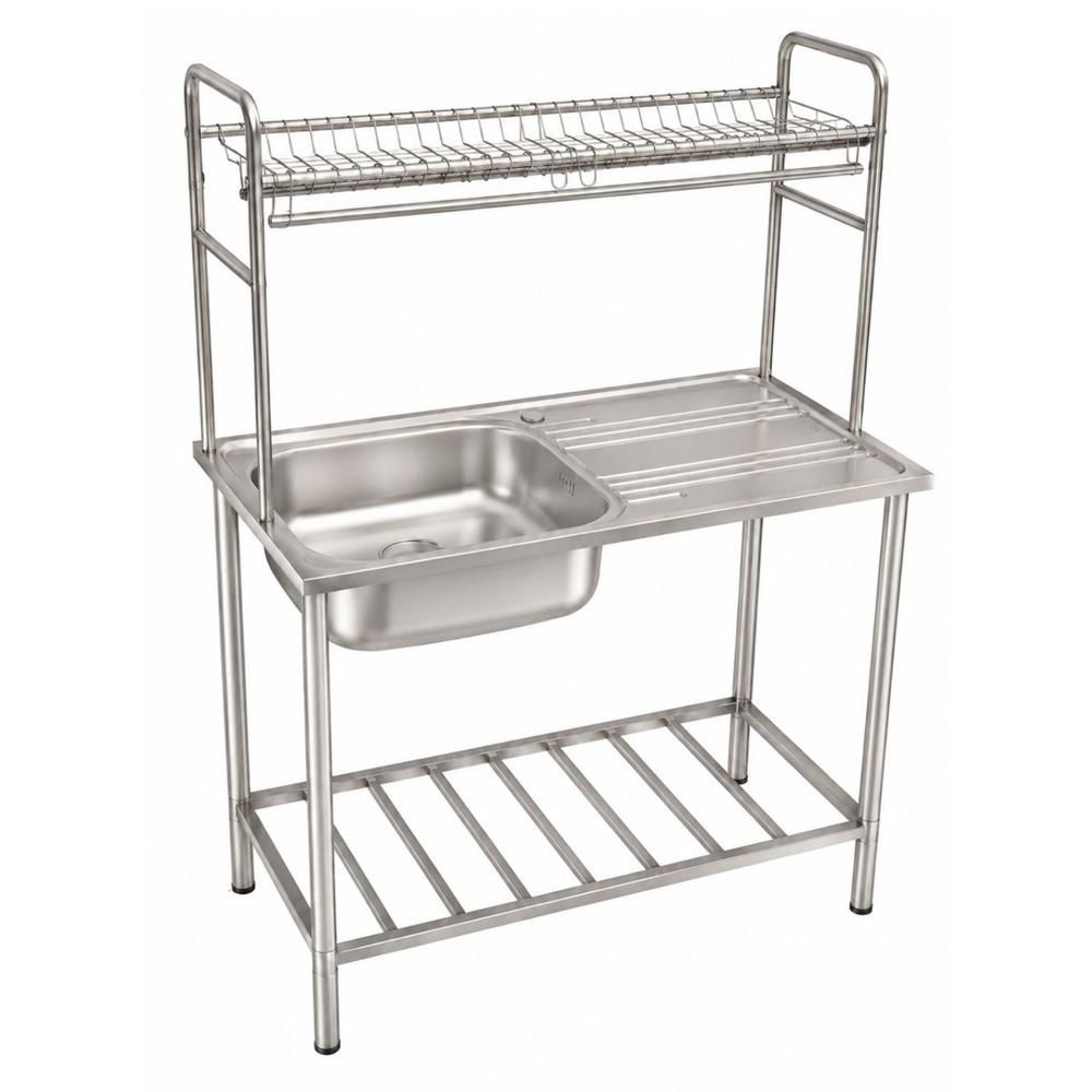 Lavadero de Cocina de Acero Inoxidable 1 Poza con Escurridor y Estantes 100x50x145 cm
