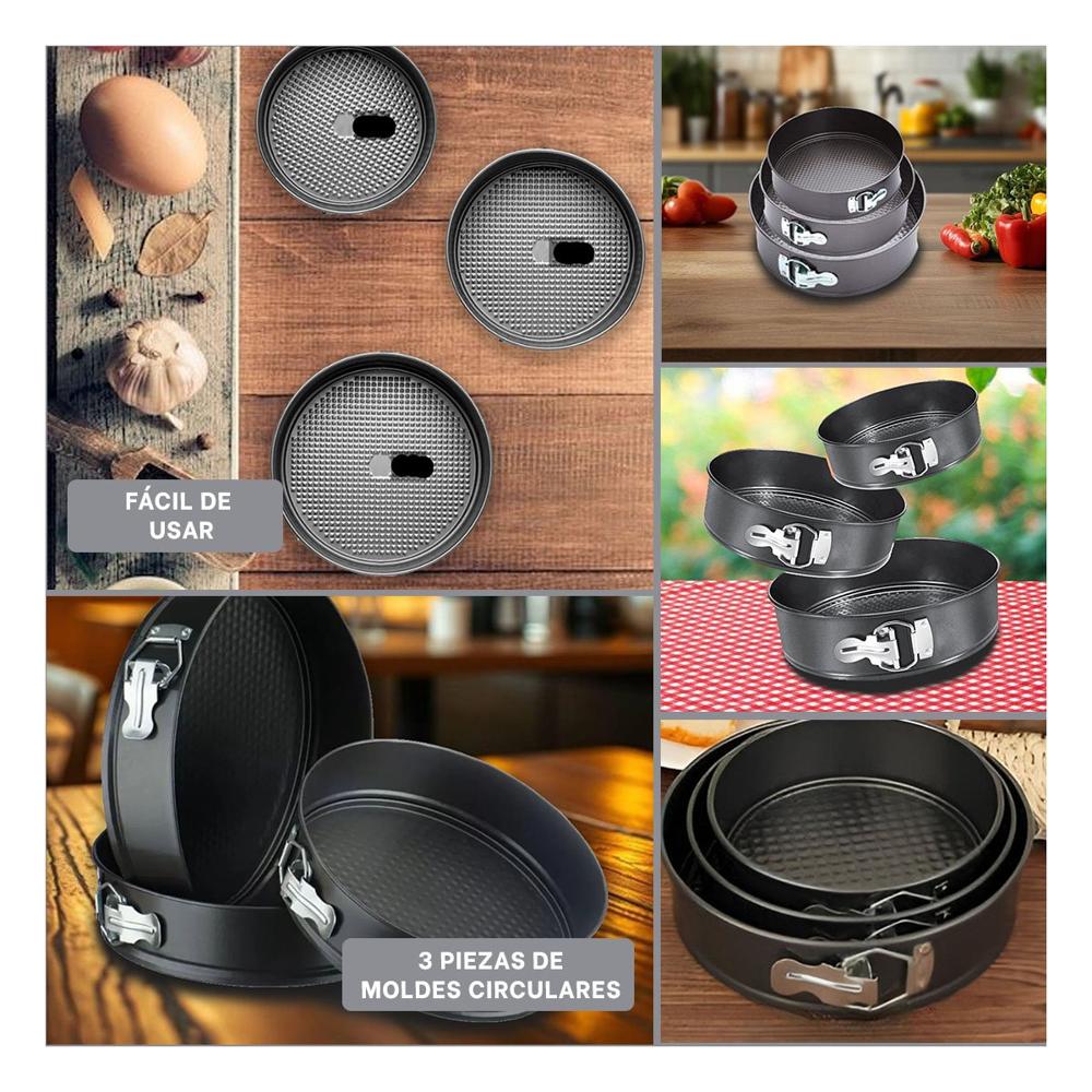 Moldes de Reposteria Desmontables Color Plateado con 3 Circulos y Medidas Y Ligas Regalo