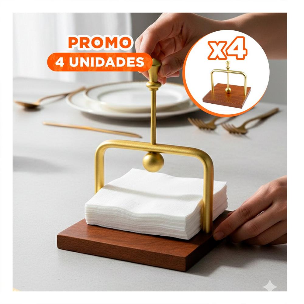 Pack4 Dispensador de Color Dorado con Base Madera Uso Diario Y Papel Regalo