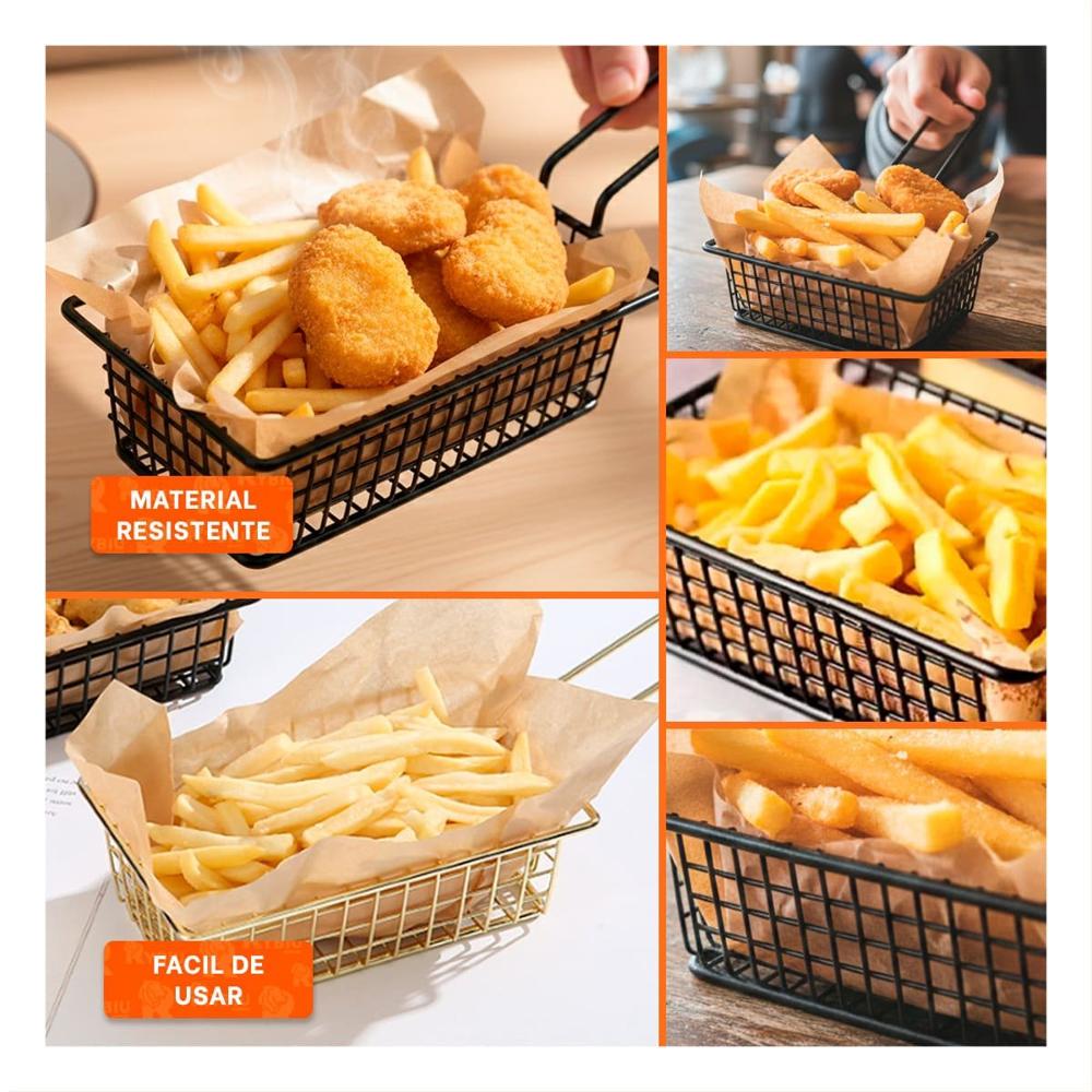 Canasta Rectangular para Freir Negro con Asa Larga en Cocina Comercial Y Ligas Regalo