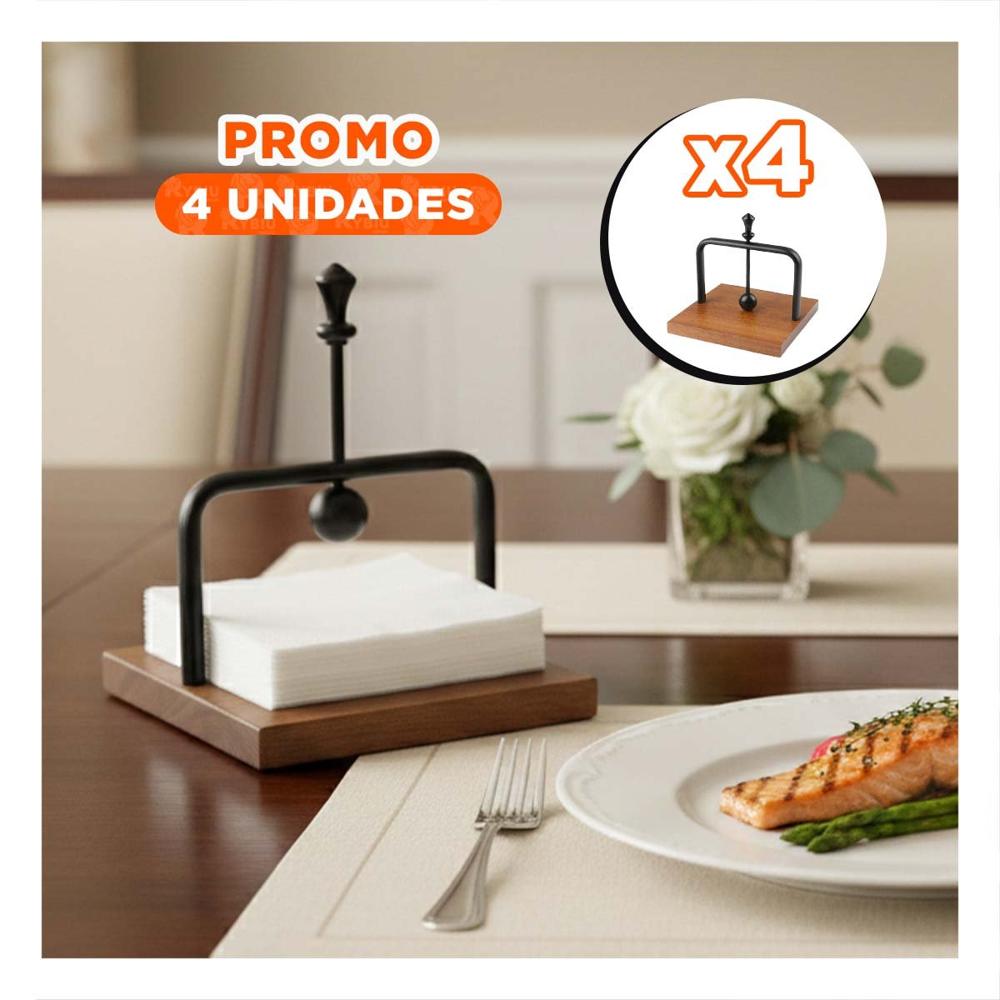 Pack4 Dispensador de Color Negro con Base Madera Uso Diario Y Papel Regalo