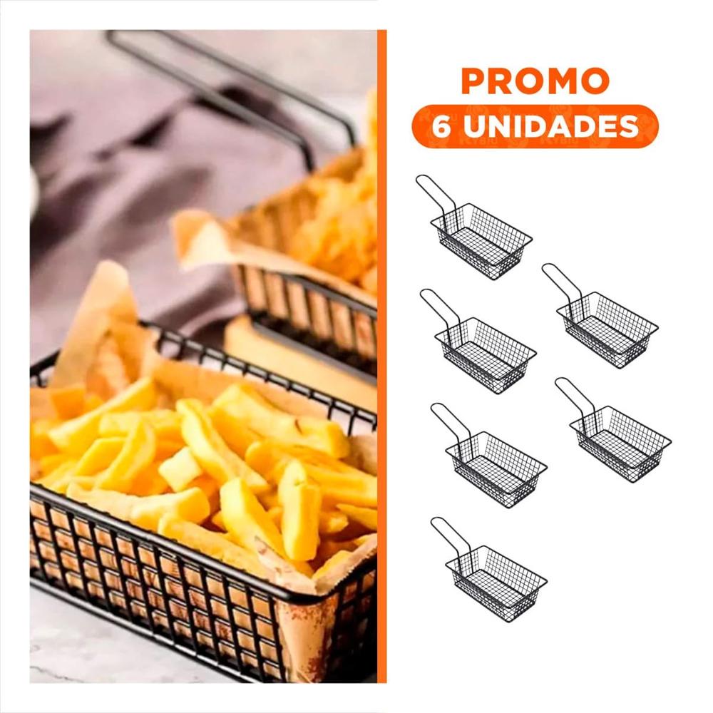 Pack6 Rejilla Rectangular para Freir Negro con Asa Larga en Cocina Comercial Y Regalo Sticker