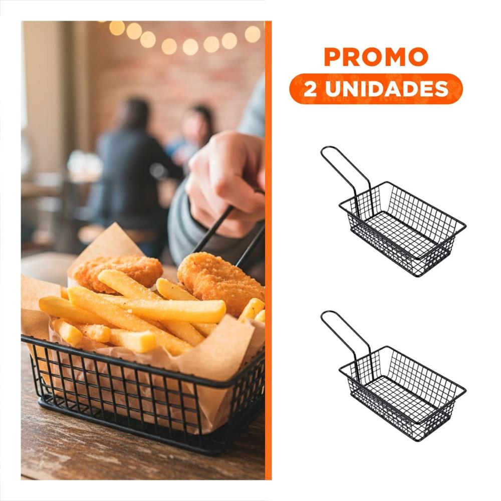 Pack2 Cesta para Freir Rectangular Negro con Asa Larga para Preparacion Segura Y Regalo Sticker