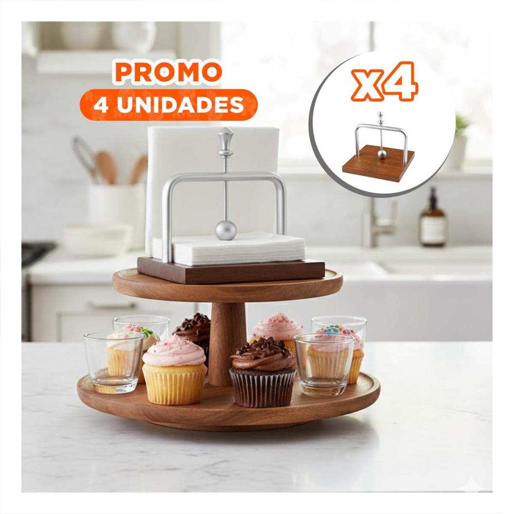 Pack4 Soporte Vertical de Color Plateado con Base Madera y Brazo Dispensador Y Regalo Sticker