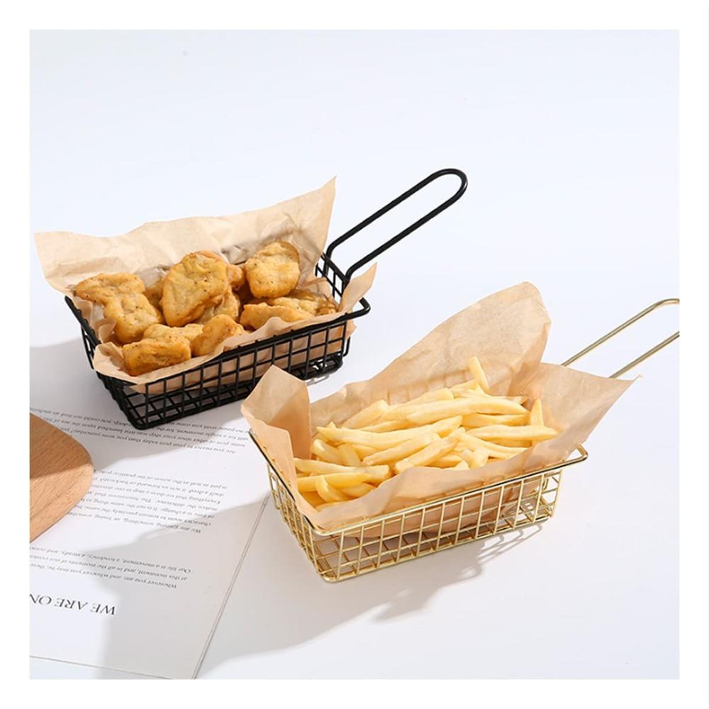 Canasta Rectangular Negro con Asa Larga para Freir en Cocina Domestica Y Papel Regalo