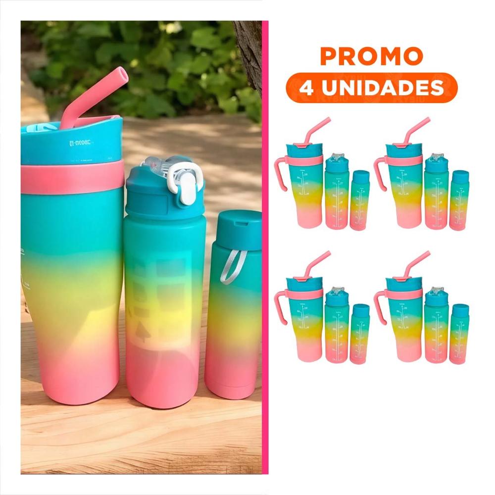 Pack4 Set Trio Tricolor Verde Amarillo Rosado Con Sticker 2D Practico Antiadherente