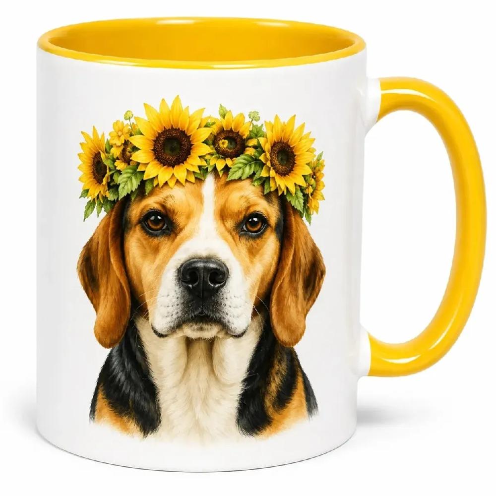 Taza mug pet lover de cerámica diseño perro Beagle amarillo