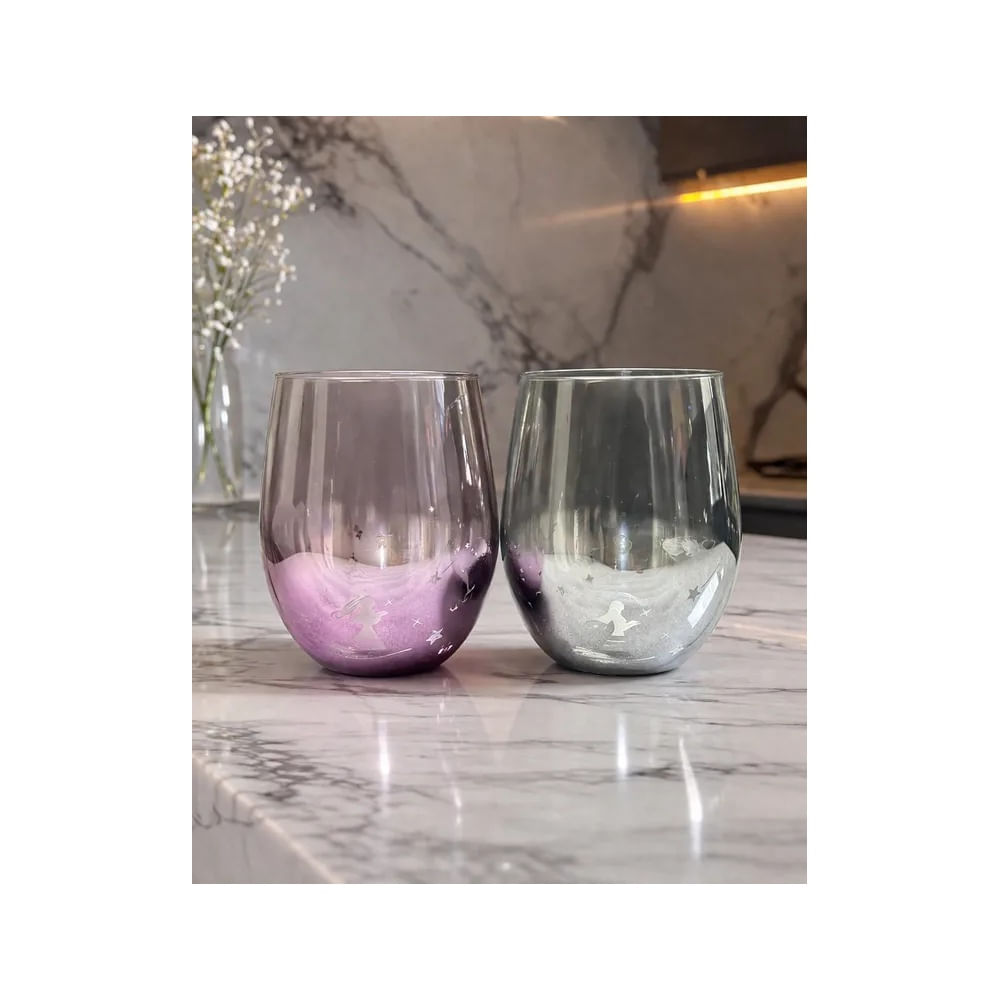 Set 2 vasos vidrio borosilicato de constelación efecto espejo rosa y gris