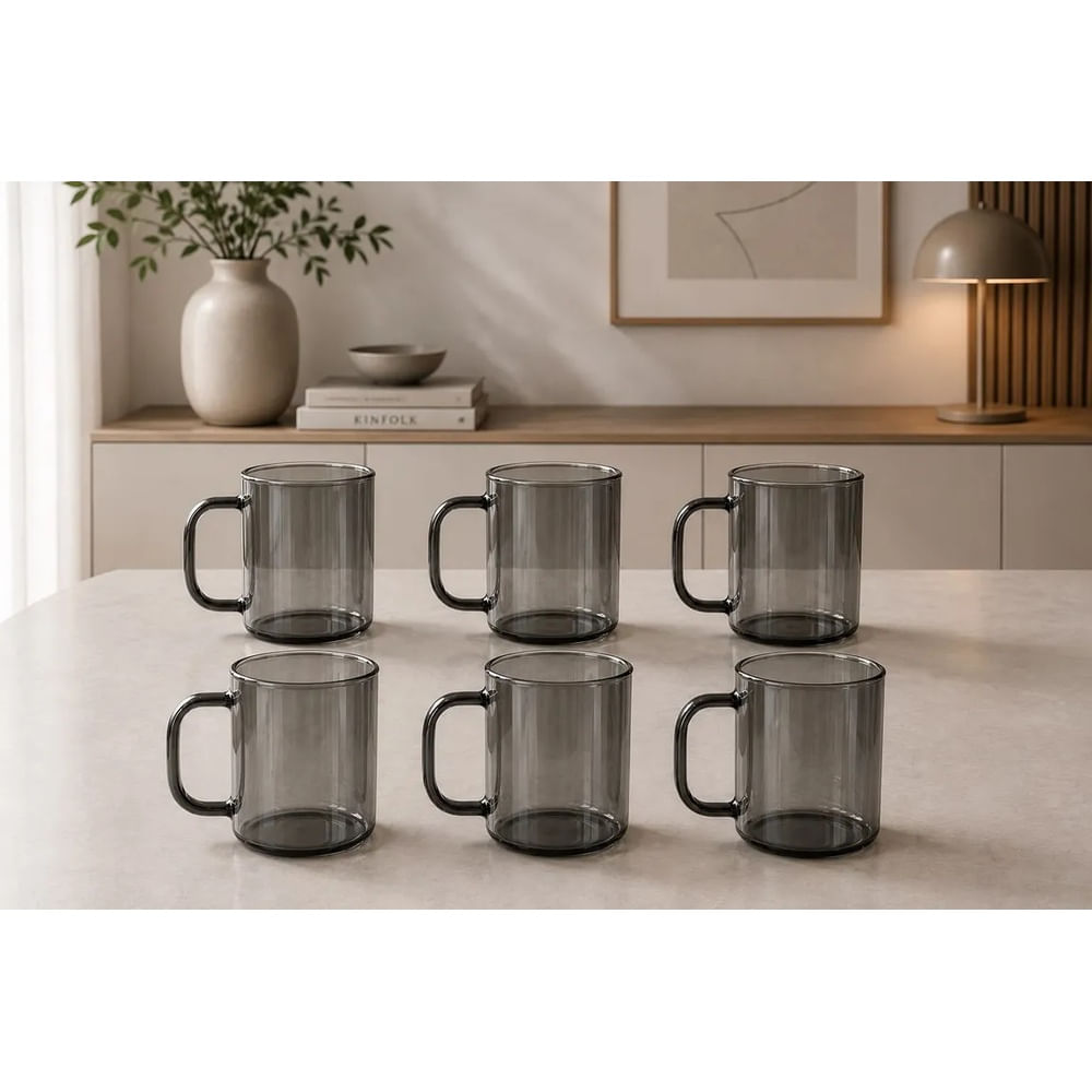 SET 6 VASOS BOROSILICATO BLACK 400ML Gris
