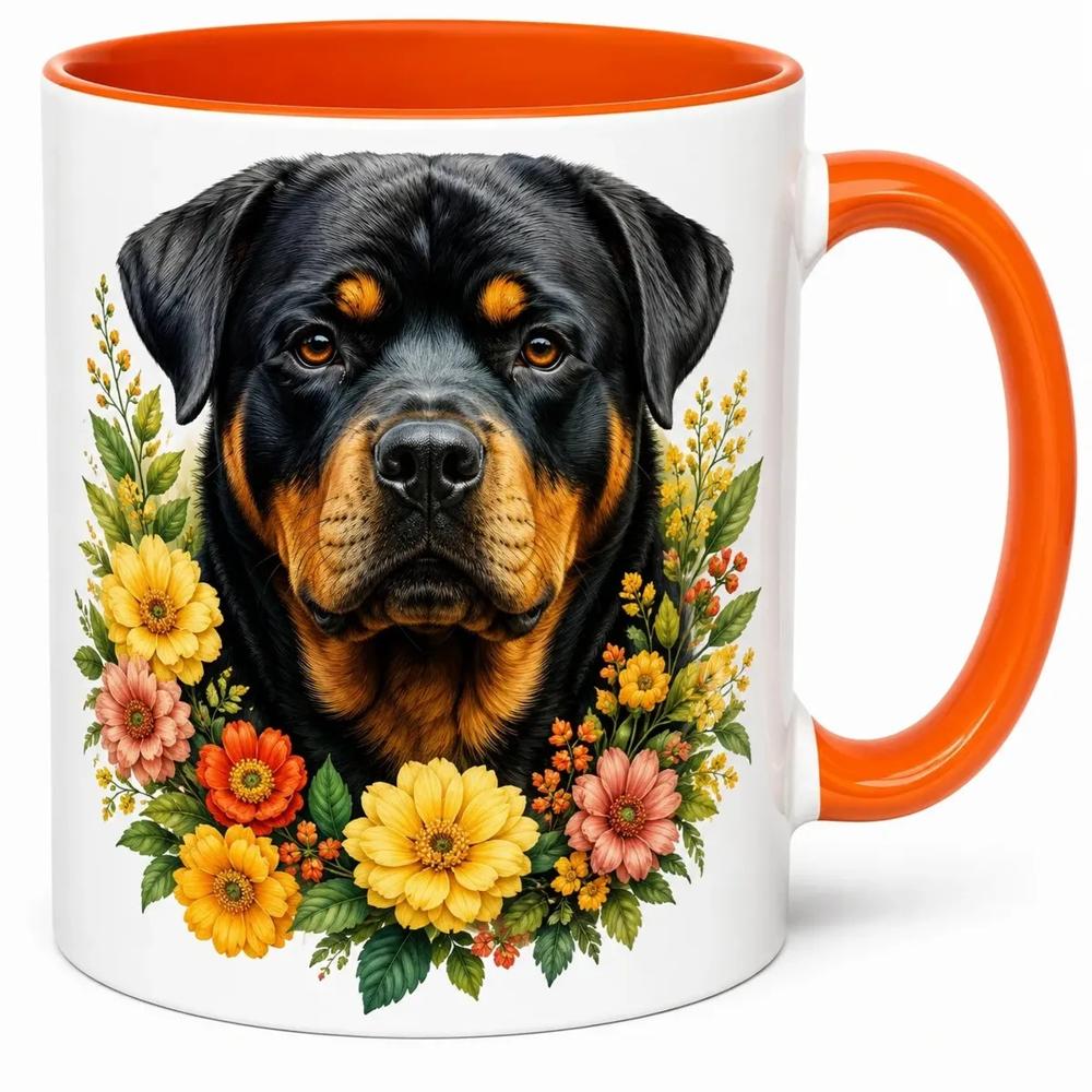 Taza mug pet lover de cerámica diseño perro rottweiler naranja