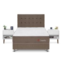 Dormitorio Capella 2 Plazas + Velador Fer Blanco + Protector + Almohada